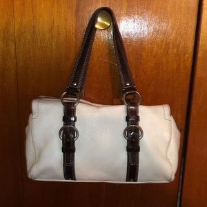 Coach white pebbles leather bag with brown buckles